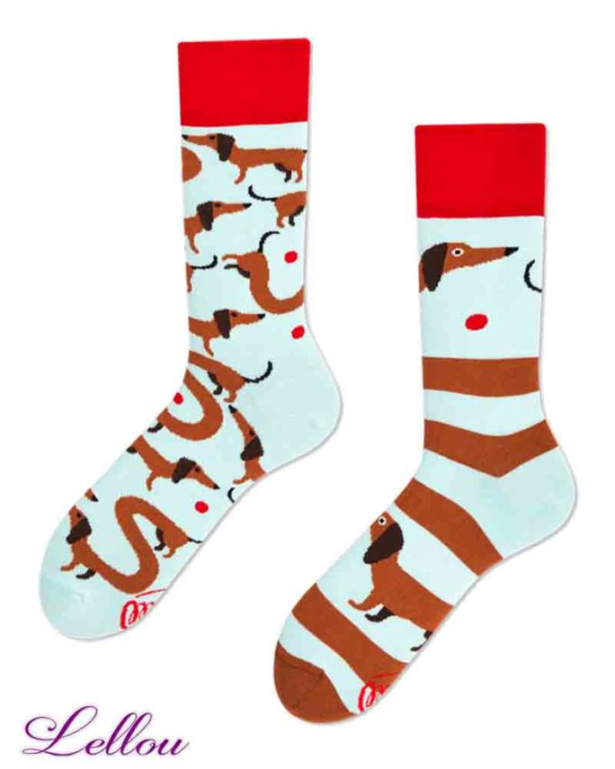 Chaussettes dépareillées Chien Saucisse amusantes