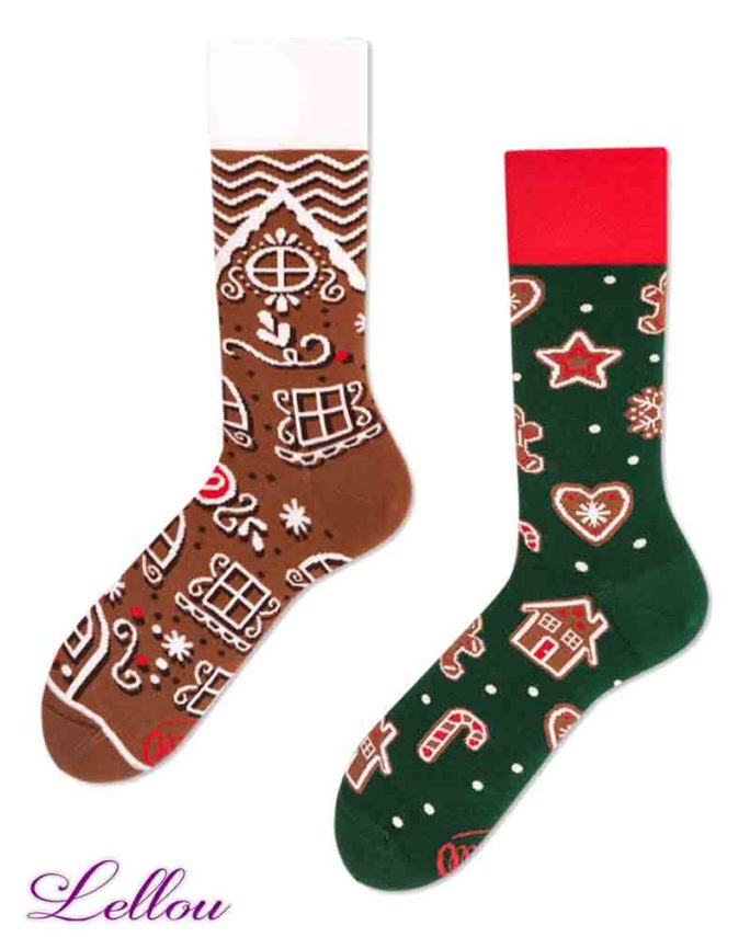 Chaussettes dépareillées pain d'épice Socks amusantes GINMAN regular amusantes drôles.Esprit de fêtes de fin d'année. Sucre d'orge, Speculoos