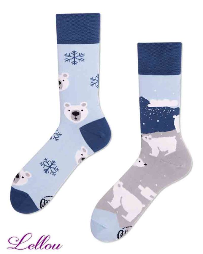 Chaussettes Ours Polaire Dépareillées POLBEA regular. Socks amusantes, drôles. La vie est trop courte pour des chaussettes ennuyeuses! Europe